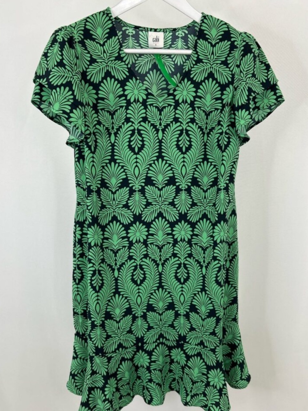 CAbi navy  and Green Floral V-Neck Dress